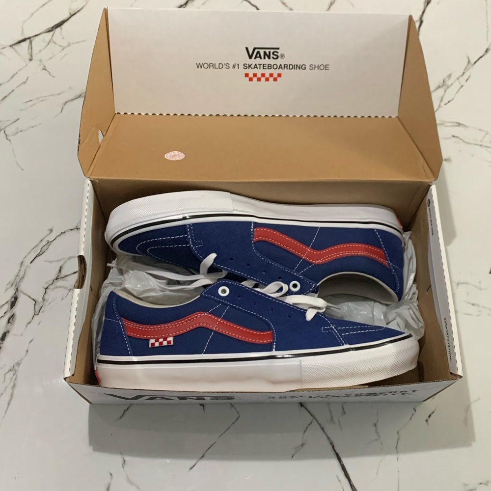 NWT New Vans Skate Sk8-Low Shoes Navy Peony Mens Size 10.5